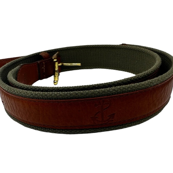 LL bean men’s 38 stamped Brown leather/ canvas belt - Picture 2 of 6